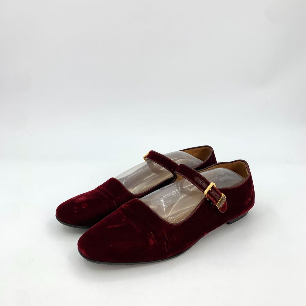 The Row Womens Wine Red Suede Mary Jane Flats With Buckle Strap Size 40 Made In